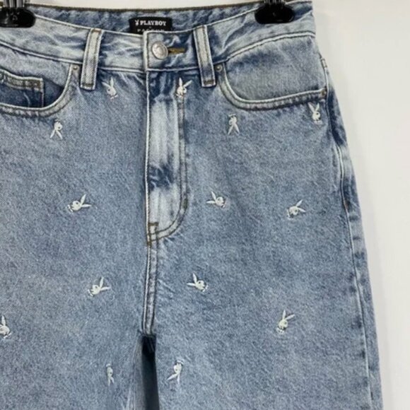 Playboy x Pacsun Raining Bunnies Sz 27 90’s Boyfriend Drop Hem Jeans 100% Cotton - Picture 1 of 8